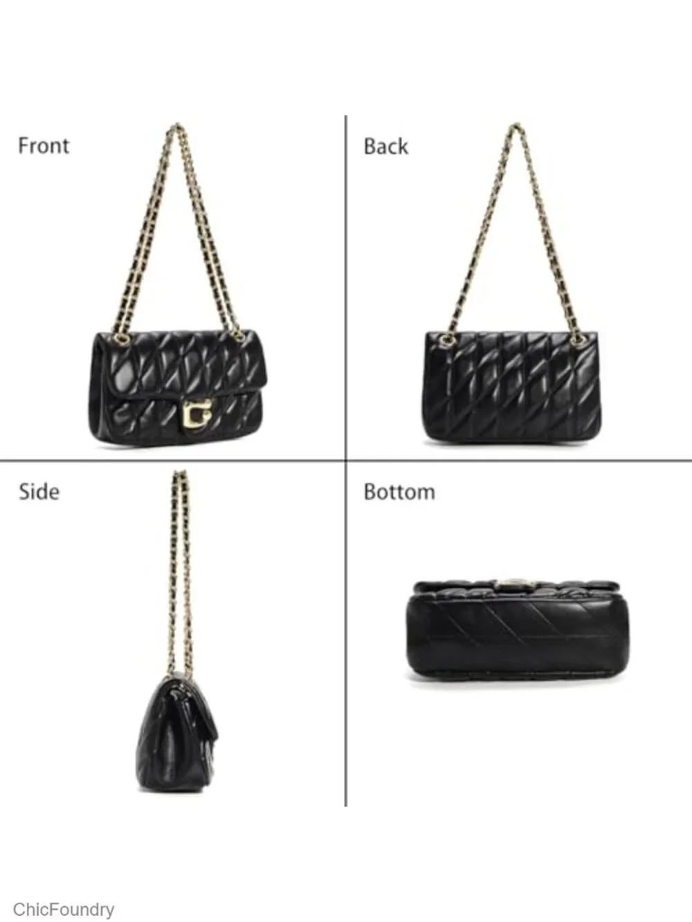 Quilted Vegan Leather Crossbody Satchel Purse w/ Chain Strap